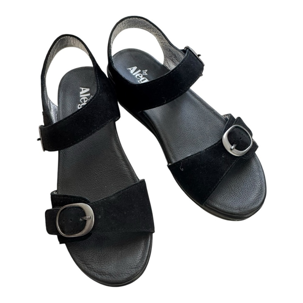 Alegria Black Sandals with Silver Buckles - Picture 1 of 7